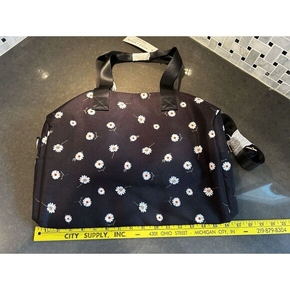 Alice + Olivia Daisy Black Floral Print Weekender Duffel Bag Overnight Handbag - Picture 5 of 7
